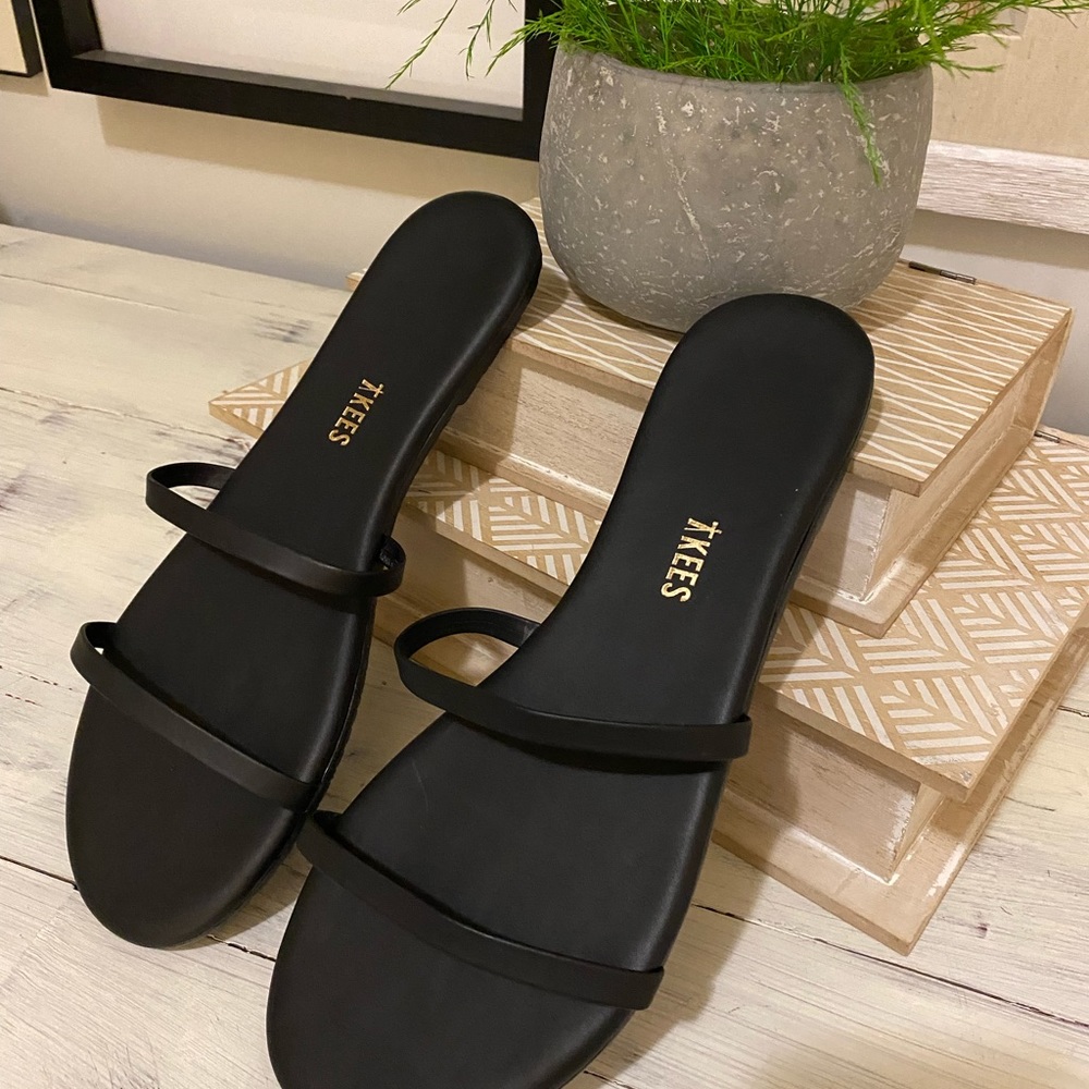 Black sandals, new in bag, flat, size 8. , brand TKEES